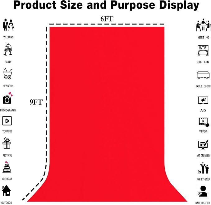 Red Photography Backdrop for Photoshoot, Fabric 6x9ft | Polyester Studio Photo - Image 3