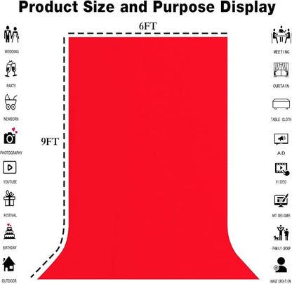 Red Photography Backdrop for Photoshoot, Fabric 6x9ft | Polyester Studio Photo - Image 3