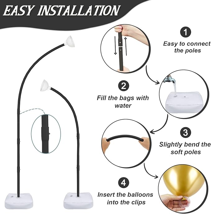 AerWo Black Balloon Arch Kit, 8.2ft & 6ft Half Balloon Arch Stand - Image 4