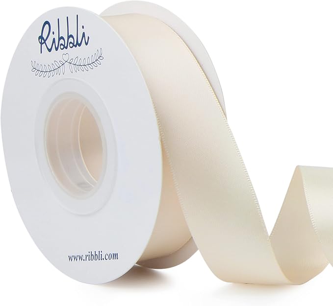 Ribbli Ivory Double Faced Satin Ribbon, 1” x Continuous 25 Yards, Use by Ribbli