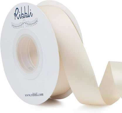 Ribbli Ivory Double Faced Satin Ribbon, 1” x Continuous 25 Yards, Use by Ribbli
