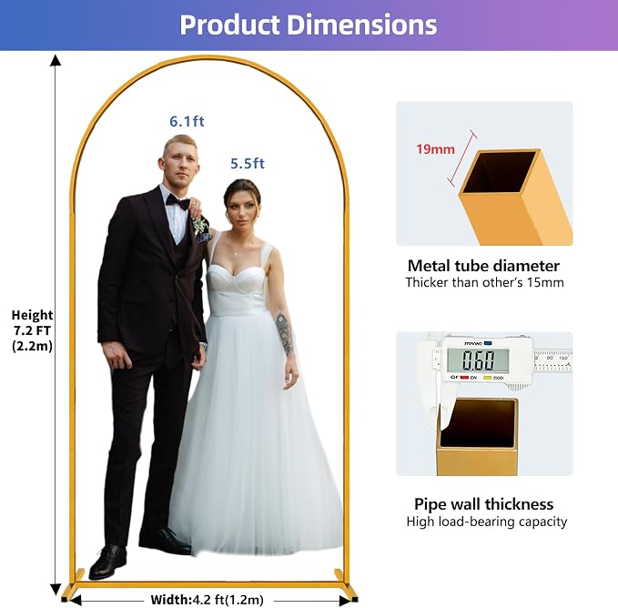 Hemmotop Arch Backdrop Stand Gold 7.2 FT | Metal, Ground Stakes - Image 2