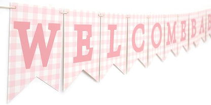 Pink Gingham Welcome Baby Shower Banner - Image 3
