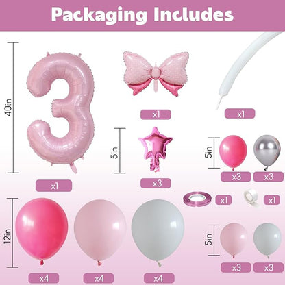 40 Inch Pink Number 3 Balloon for 3rd Birthday Decoration Pastel Baby Pink - Image 2