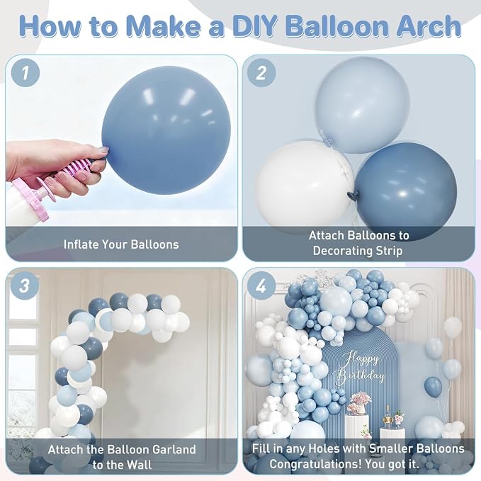 Dusty Blue and White Balloon Garland Arch Kit - Image 3