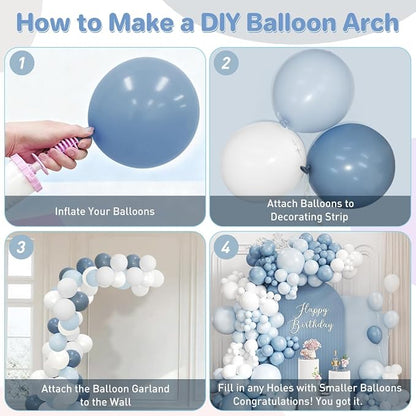 Dusty Blue and White Balloon Garland Arch Kit - Image 3