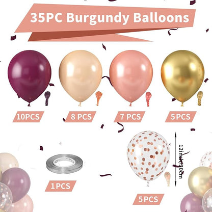 Burgundy Balloons, Rose Champagne Gold Balloons Burgundy Rose Pearl Balloon - Image 2
