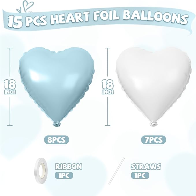 Blue White Heart Balloons - Image 2