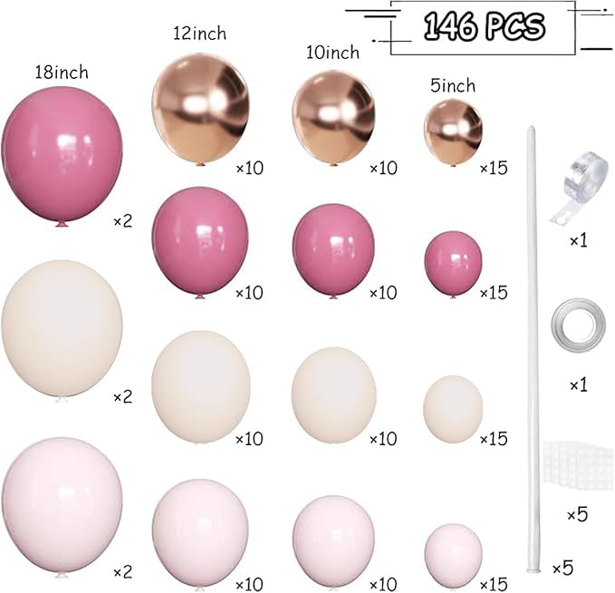 MEBAY Retro Rose Baby Pink Champagne White Sand Balloons Garland Arch Kit - Image 2