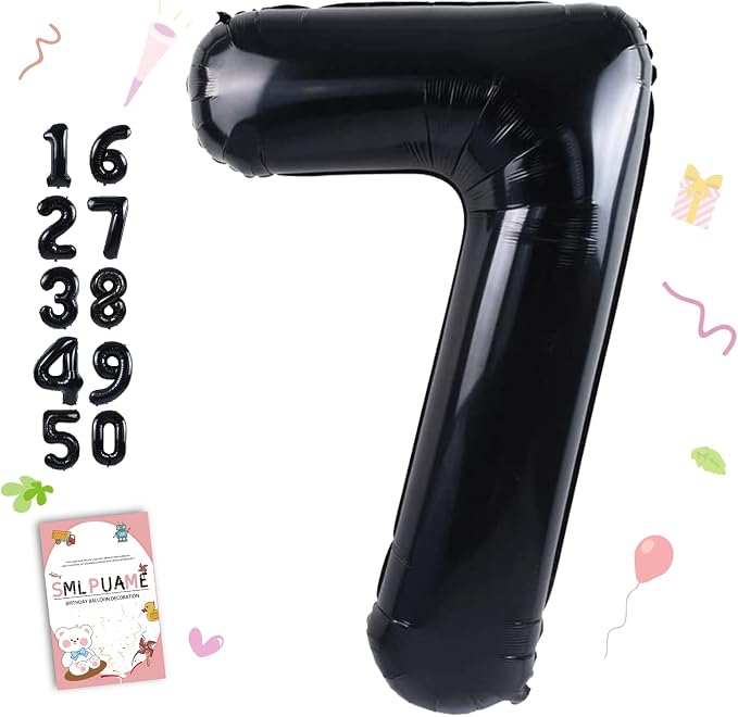 40 inch Number Balloon 0-9 Black Large Number 7 Balloons, Digital Balloons by Smlpuame