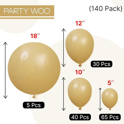 PartyWoo Light Brown Balloons 140pcs Neutral Boho Coffee Color | 18 12 10 5 - Image 7