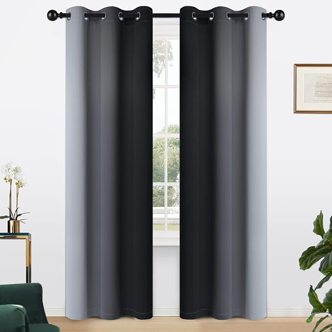 Yakamok Ombre Curtains Black and Greyish White - Image 2
