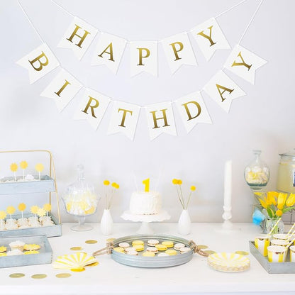Pre-Strung White Happy Birthday Banner Birthday Party Banner NO DIY | Happy - Image 4