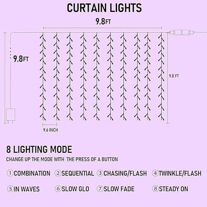Dazzle Bright 300 LED Christmas Curtain String Lights, Halloween Fairy Lights - Image 2