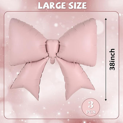 38 Inch Pink Bow Foil Balloons, Large Pink Mylar Bowknot Balloons Coquette - Image 2