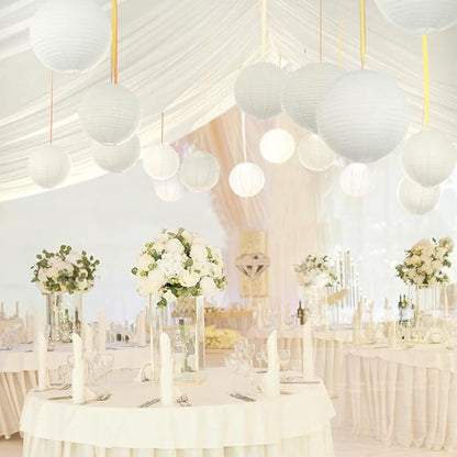 10pcs White Round Hanging Paper Lanterns, 4 Size | Chinese Paper Lanterns - Image 2