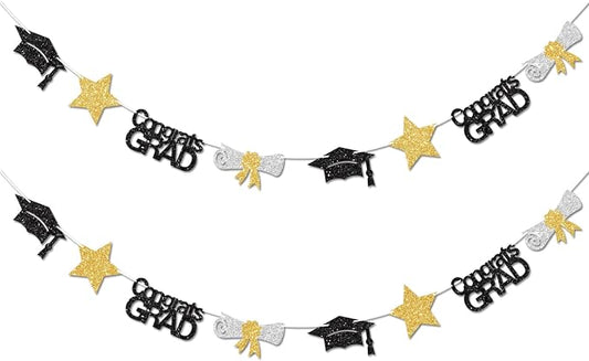 Black and Gold Congrats Grad Banner Graduation Decorations Class of 2026 by Vofrise