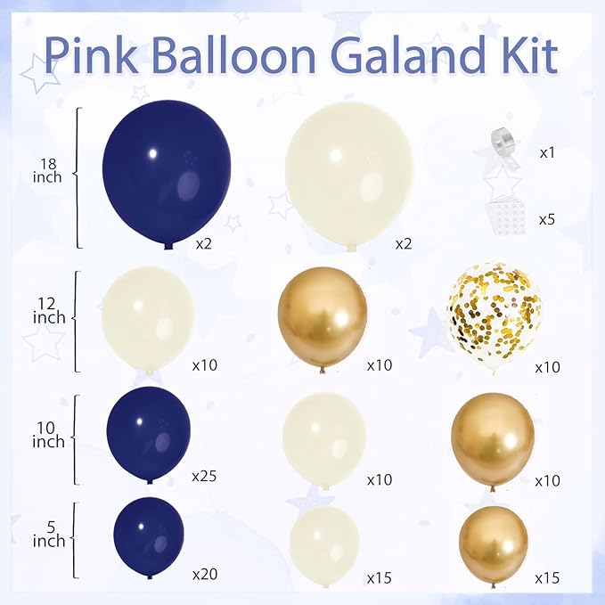 Navy Blue Gold White Sand Balloons Arch Kit, Party Decor. | Navy/Dark - Image 2