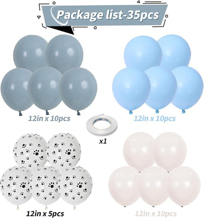 Dog Paw Balloons, 12 Inch Retro Dusty Slate Blue Pastel Muted Blue Sand White - Image 2