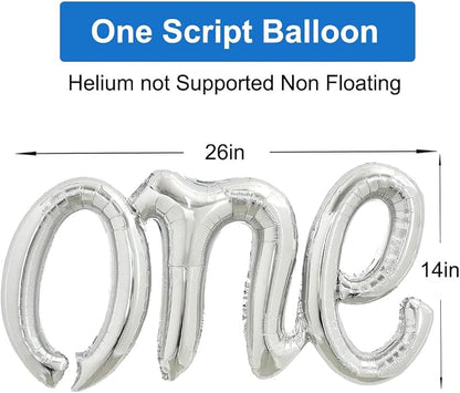2Pcs Silver Foil 40" Number 1 and 26" Script Letter One Balloon Set | Large - Image 3