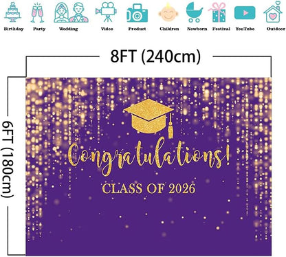Mocsicka Class of 2026 Backdrop Purple Gold Glitter Bokeh Graduation Party - Image 4