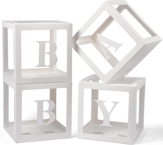 Voircoloria Baby Boxes with Letters, 4 Transparent Balloon by Voircoloria