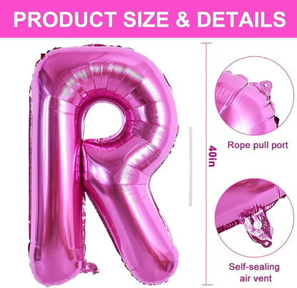 TONIFUL 40 Inch Large Rose Red Letter R Balloons Giant Hot Pink Alphabet Letter - Image 2