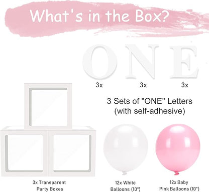 Baby Girl First Birthday Party Decorations 'ONE' Letters Individual Three White - Image 6