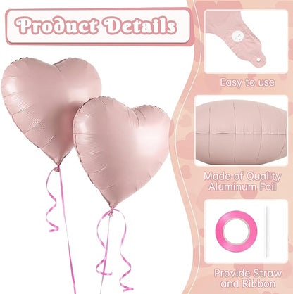 12 Pcs Pink Heart Balloons, 18 Inch Heart Foil Balloons Love Balloon Valentine - Image 5