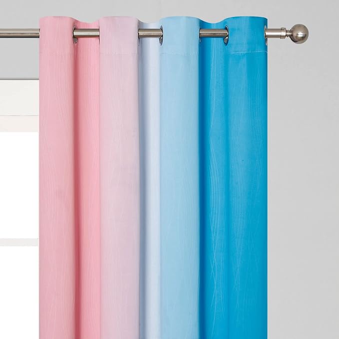 Pink and Blue Blackout Curtains 84 Inches Long, Ombre and Wave Line Pattern - Image 4