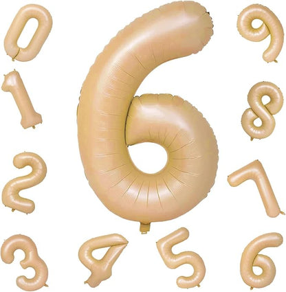 Nude Number Balloons for Boys Girls, 40inch Large Tan Number 6 Foil Mylar - Image 9