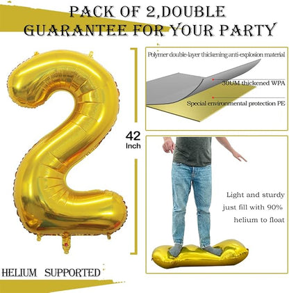 Gold Foil Balloons Number 2, Huge Number Balloons - Image 3