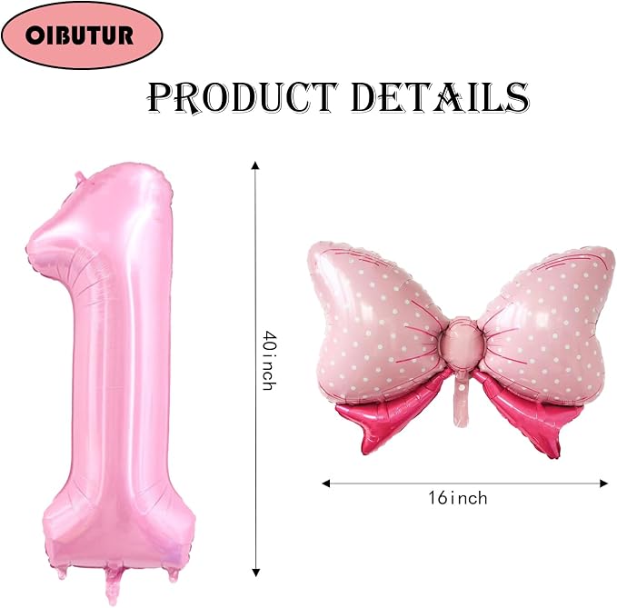 40 inch Number 16 Balloon with Bow Pink Happy Birthday Jumbo Number Balloons - Image 2