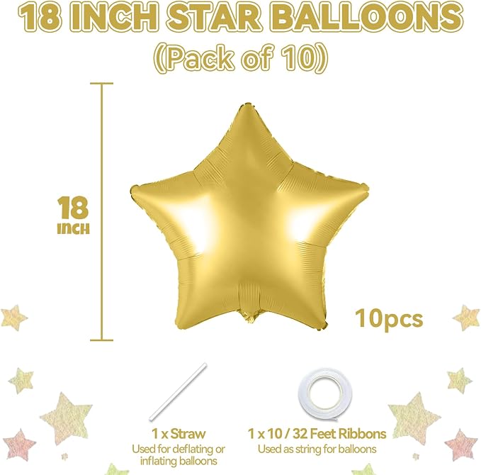 Gold Star Foil Balloons, 18 Inch Metallic Stars Balloon - Image 2