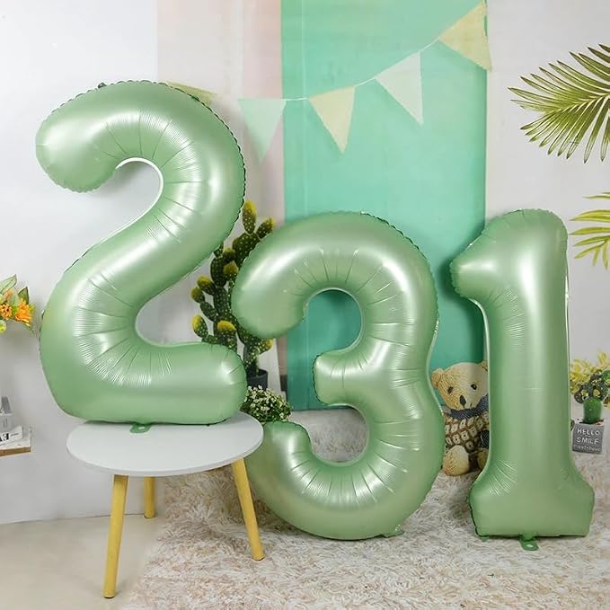 2 Balloon Numbers Birthday Decorations, 40In Sage-Green Balloons - Image 2