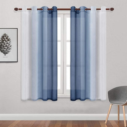 DWCN Blue Faux Linen Ombre Sheer Curtains - Image 2