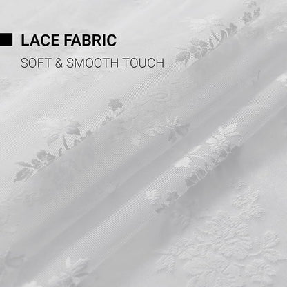Kotile White Lace Curtains for Kitchen Windows W52 x L45 Inch, 2 Panels | Rod - Image 7