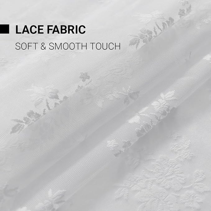 Kotile White Lace Curtains for Living Room Floral 52 x 84 Inch, 2 Panels | Rod - Image 8