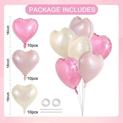 TONIFUL 30 Pcs 18 Inch Cream White Pink Heart Shape Foil Mylar Balloons | - Image 2