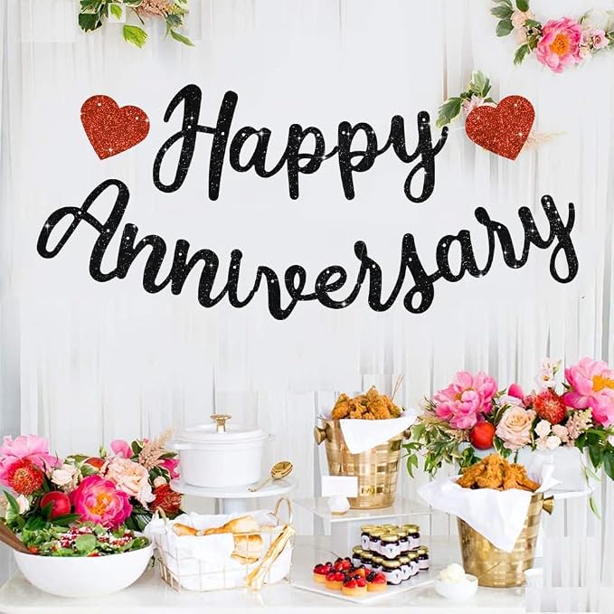 BEISHIDA Pre-Strung Glitter Black Happy Anniversary Banner Wedding Decor | - Image 6