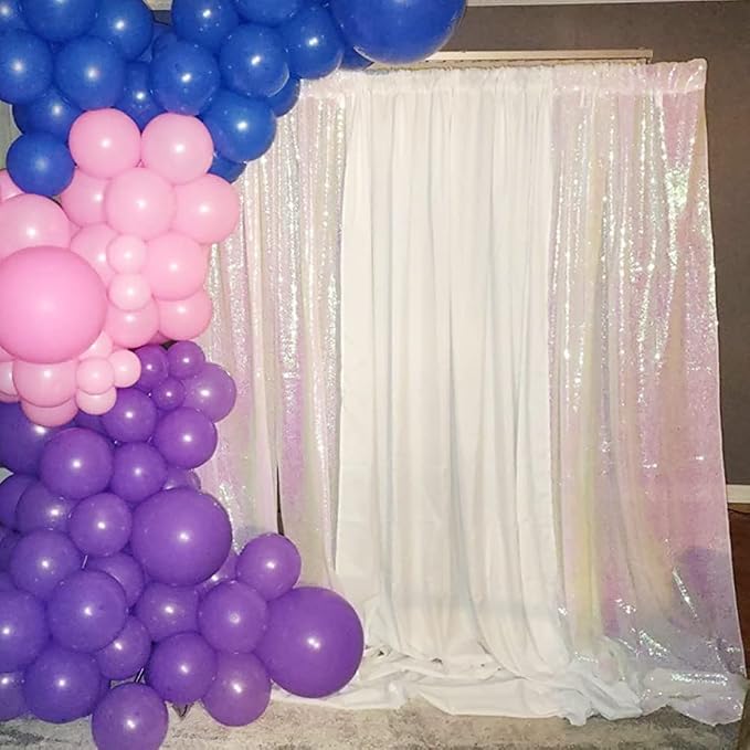 Poise3EHome White Iridescent Sequin Backdrop Curtains, 2 Panels 2FTx8FT Glitter - Image 4
