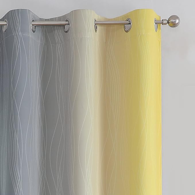 Grey and Yellow Blackout Curtains 84 Inch Length 2 Panels Set, 100% Blackout - Image 4
