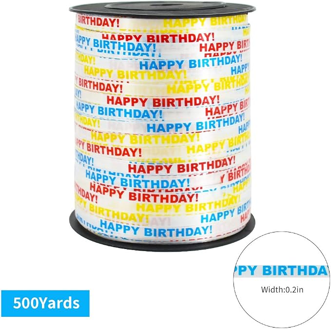 BEISHIDA 500 Yards Happy Birthday Printed Crimped Curling Ribbon Balloon String - Image 2