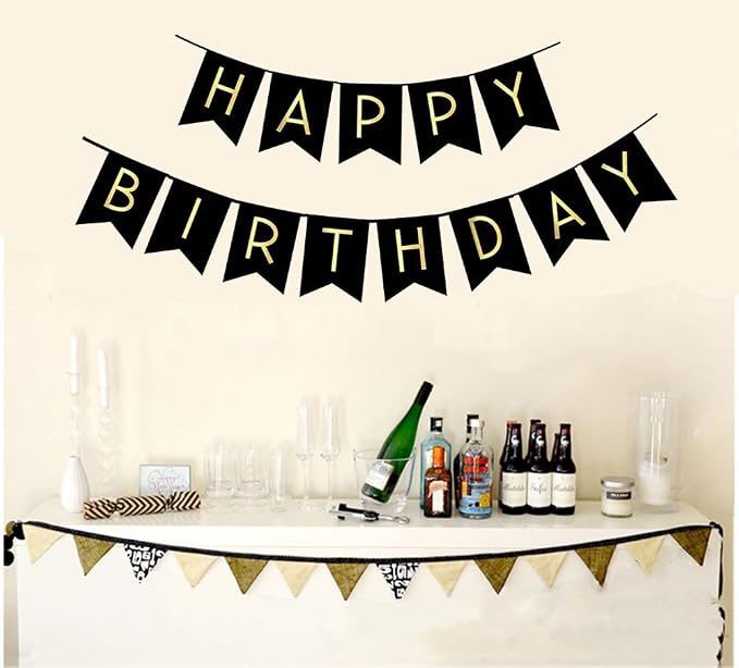 Fecedy Black Happy Birthday Bunting Banner - Image 2