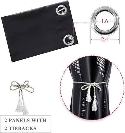 Wide Blackout Curtain for Sliding Door 100W x 96L Inch Silver Print Palm - Image 7