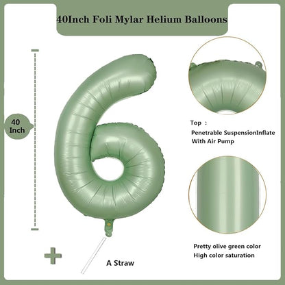 40 Inch Green Number 6 Balloon Olive Green Foil Balloons Sage Green 6 Balloons - Image 2