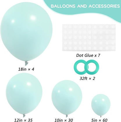 RUBFAC Green Balloons Different Sizes Mint Green Balloon Arch 129pcs | Pastel - Image 2