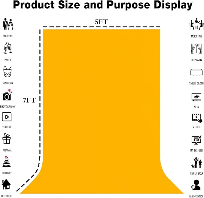 Yellow Photography Backdrop for Photoshoot, Fabric 8x10ft | Polyester Studio - Image 3