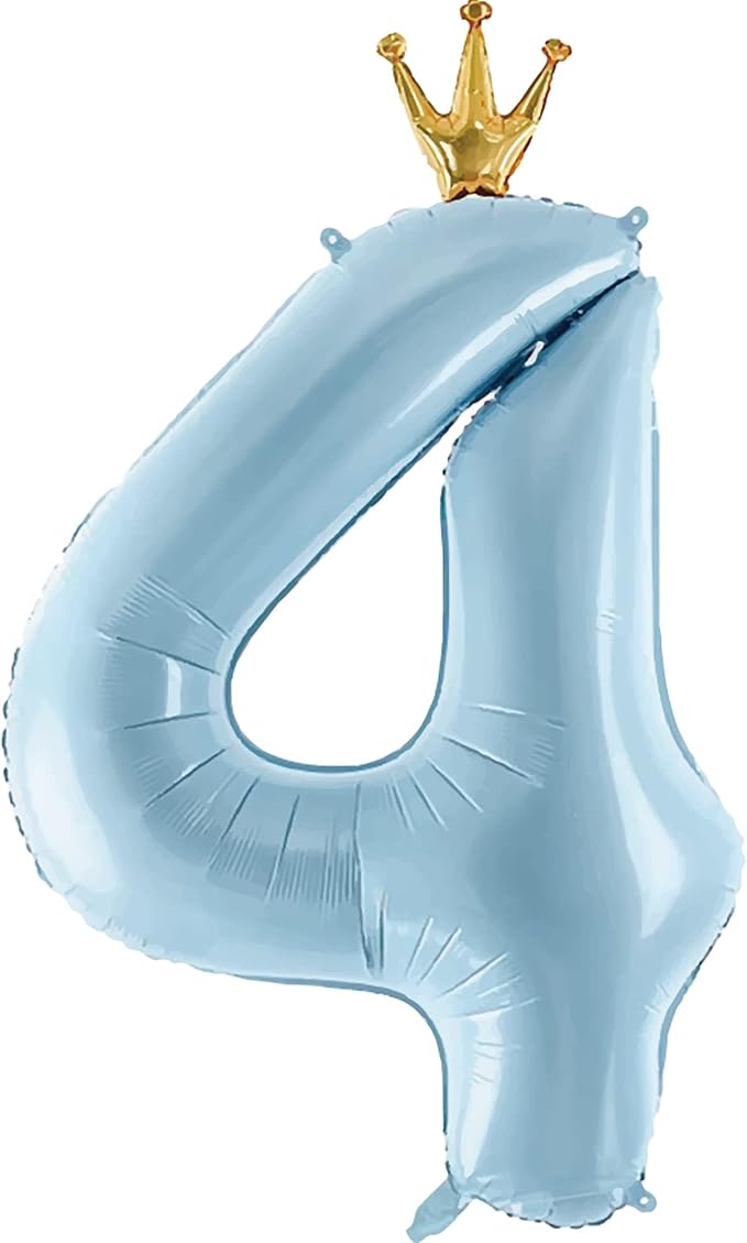 Number 4 Foil Balloon with Crown, 40-Inch Light Blue | Light blue number 4 foil by GifloonOfficial