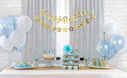 Silver Sequin Backdrop Curtains-4 Panels 2FTx8FT Silver Backdrop - Image 5